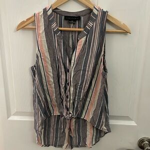 Sanctuary Sleeveless V-neck Striped High Low Tie Waist Top